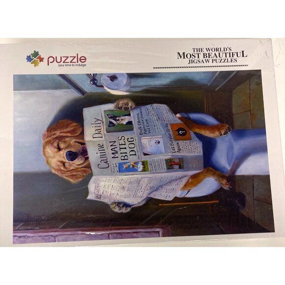 World's Most Beautiful Jigsaw Puzzle Dog Newspaper Bathroom 750 pc 75 x 50 CM - Picture 2 of 3